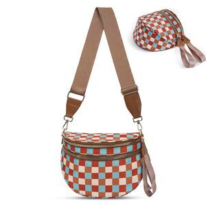 8033 Checkered Crossbody Bag,Nylon Bum Bags Crossbody,Spacious Sling Bag